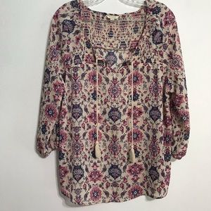 Sonoma Semi-sheer Boho Tassel Blouse Top Large